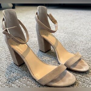 Vince Camuto Tan Suede Block Heel Sandals